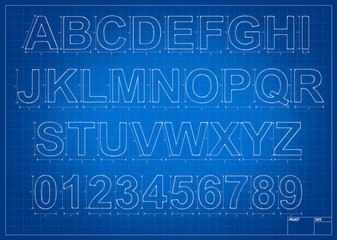 Wall Mural - Architect blueprint alphabet letters