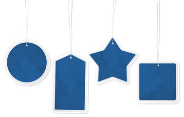 Collection of four blue paper price tags