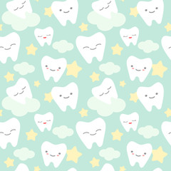 cartoon teeth cute colorful seamless vector pattern background illustration