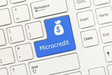 White Conceptual Keyboard - Microcredit (blue Key With Moneybag
