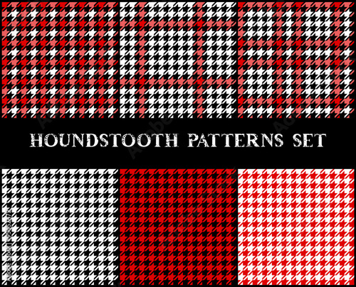 Cuadros en Lienzo Houndstooth checkered seamless patterns set in red black and white, vector