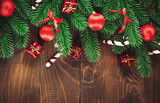 Fototapeta Nowy Jork - Christmas Decoration Over Wooden Background. Vintage