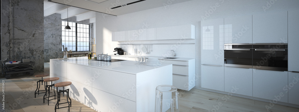 The modern kitchen. 3d rendering - obrazy, fototapety, plakaty 