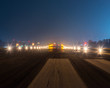 Landing lights at night closeup