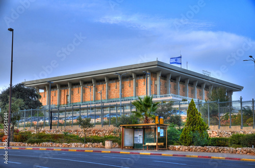 Colorful picture of Knesset Israel - The Israeli Parliament House on a clear blue cloudy sky
