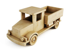 Wooden Toy Truck Isolated On White Background. 3d.