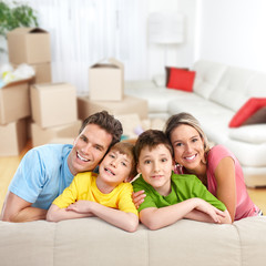 Wall Mural - Happy family in a new house.