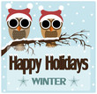 Happy Holidays Card. Owls. Vector Illustration.