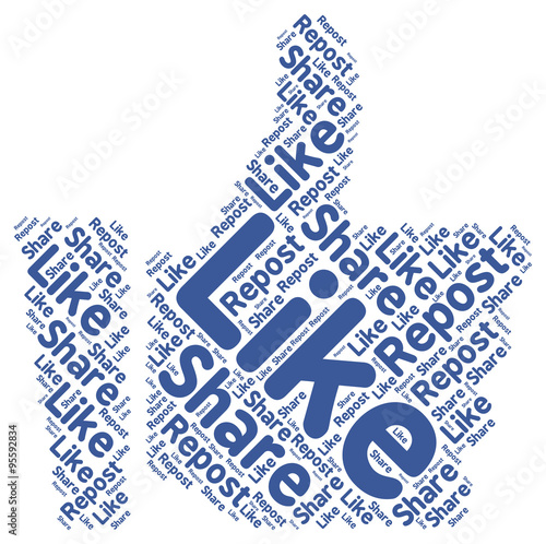 Fotografie, Obraz Social Media Interaction Word Cloud: Like, Repost, Share