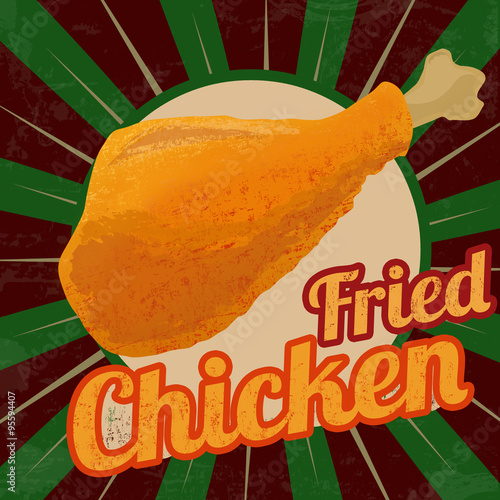 Naklejka dekoracyjna Fried chicken retro poster