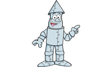 Cartoon Illustration Of A Tin Man Pointing.