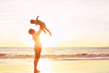 Father and Son Playing at Sunset