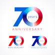 70 anniversary red and blue logo. The colorful template icon of 70th birthday.