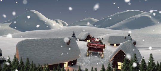 Wall Mural - Composite image of santa flying his sleigh