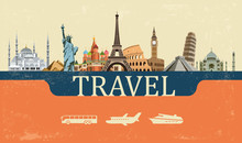 Design Concept Of Travel World Landmarks, Vector Illustration