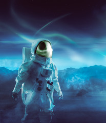 Wall Mural - astronaut walking on an unexplored planet