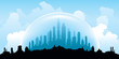 An illustration of the skyline of a city sealed in a dome to protect it from the weather elements.