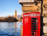Fototapeta Na drzwi - London symbols with BIG BEN and red PHONE BOOTHS in England, UK