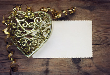 Wall Mural - openwork lace golden heart with ribbon
