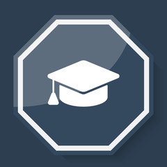 Wall Mural - White Graduation Cap icon on plum blue web app button