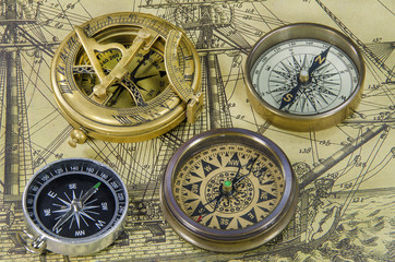 compass on a old world map