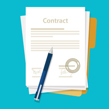 Signed Paper Deal Contract Icon Agreement  Pen On Desk  Flat Business Illustration Vector