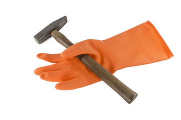 hammer on a orange glove