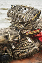 Fishermen Bamboo Crab Cages At Kep Market Cambodia