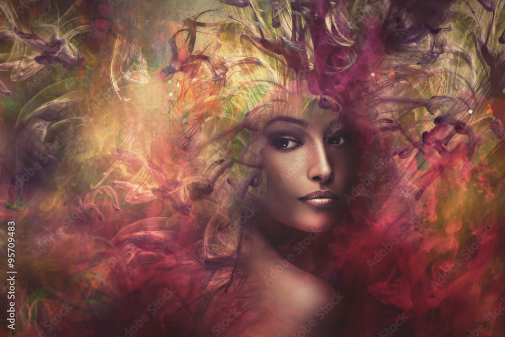 fantasy woman composite - obrazy, fototapety, plakaty 