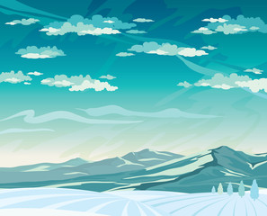 Wall Mural - Winter landscape with mountains and snowdrift.