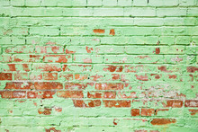 Old Brick Wall Texture With Layer Of Green Paint