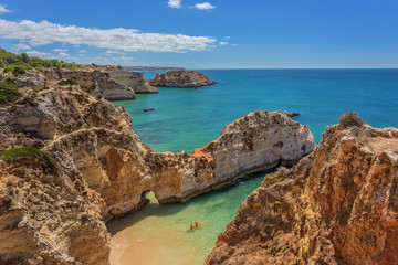 Canvas Print - Beautiful seascapes Albufeira. With the kayak away.