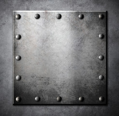 steel metal square plate or hatch with rivets 