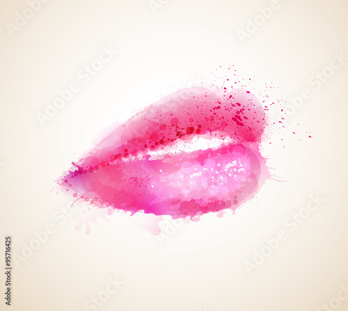 Fototapeta na wymiar Beautiful woman shine pink lips formed by abstract blots