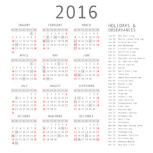 Vector Calendar Grid For 2016. Rigorous Design.