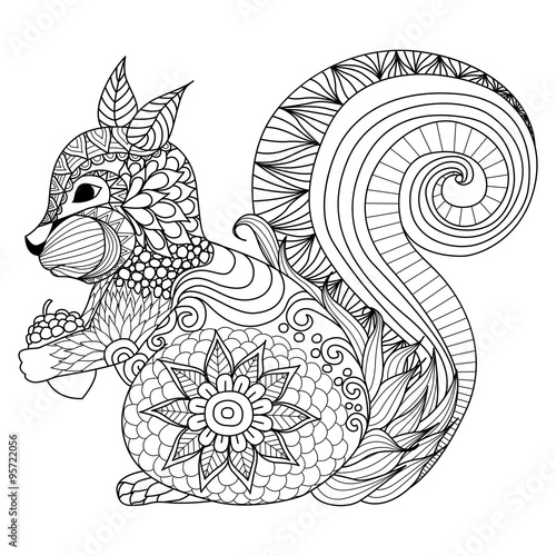 Download Hand Drawn Squirrel Zentangle Style For Coloring Book Tattoo T Shirt Design Logo Stock Vector Adobe Stock