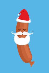 Sausage Santa Claus. Delicacy with beard and mustache. Funny Chr