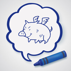 Wall Mural - flying pig doodle