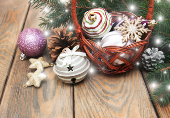 Poster - basket with christmas baubles