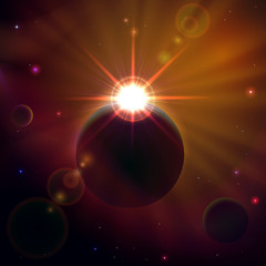 Wall Mural - space scene with shining sun