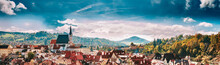Panoramic Cityscape Cesky Krumlov, Czech Republic. Sunny Autumn 