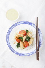 Wall Mural - Chicken with rice and vegetables Coconut sauce