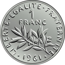 Vector French Money Coin One Franc Obverse