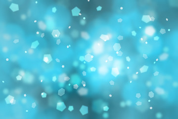 Abstract blurred cyan blue color hexagon shape bokeh light background. Beautiful abstract New Year and Christmas background with copy space background.