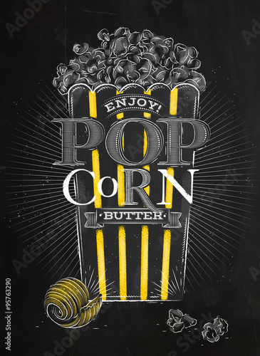 Naklejka nad blat kuchenny Poster popcorn butter black