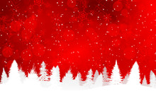 Red Christmas Background With Snowy Hills
