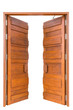 Big teak wooden door in luxury villa isolated on white