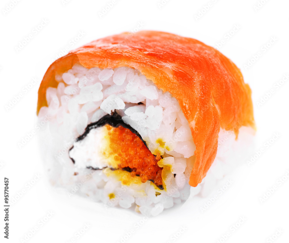 One piece of astyt rolls with salmon isolated in white