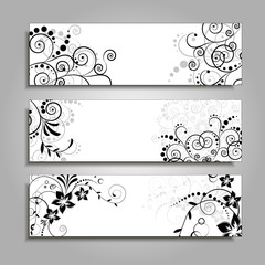 Vector banner templates set with floral elements.