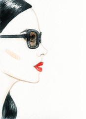 Canvas Print - Woman face with glasses. Fashion illustration